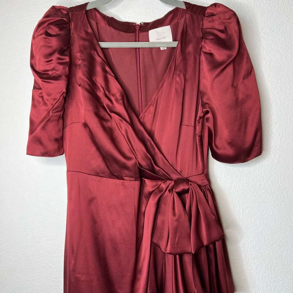 Cinq à Sept Wine Red Faux Wrap Silk Dress 2 - Picture 4 of 8
